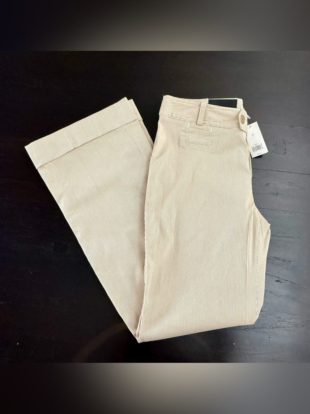 Banana Republic Tan and White Pinstriped Martin Wide Leg Stretch Slacks